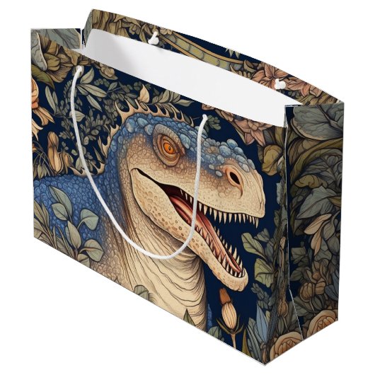 Dinosaurus en bloemen art nouveau stijl groot cadeauzakje (Achterkant Gekanteld)