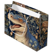 Dinosaurus en bloemen art nouveau stijl groot cadeauzakje (Voorkant Gekanteld)