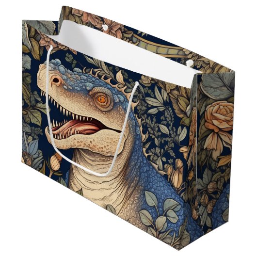 Dinosaurus en bloemen art nouveau stijl groot cadeauzakje (Voorkant Gekanteld)