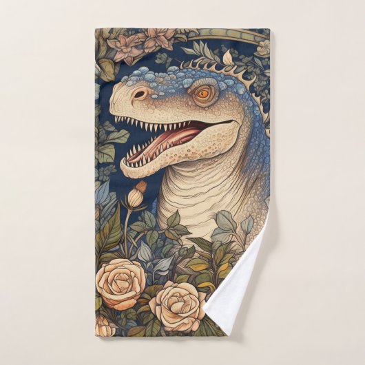 Dinosaurus en bloemen art nouveau stijl handdoek (Handdoek)