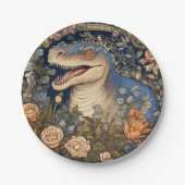 Dinosaurus en bloemen art nouveau stijl papieren bordje (Voorkant)