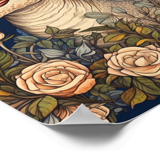 Dinosaurus en bloemen art nouveau stijl poster (Hoek)