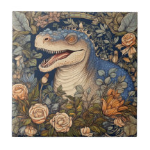 Dinosaurus en bloemen art nouveau stijl
