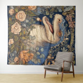 Dinosaurus en bloemen art nouveau stijl wandkleed (In Situ (horizontaal))