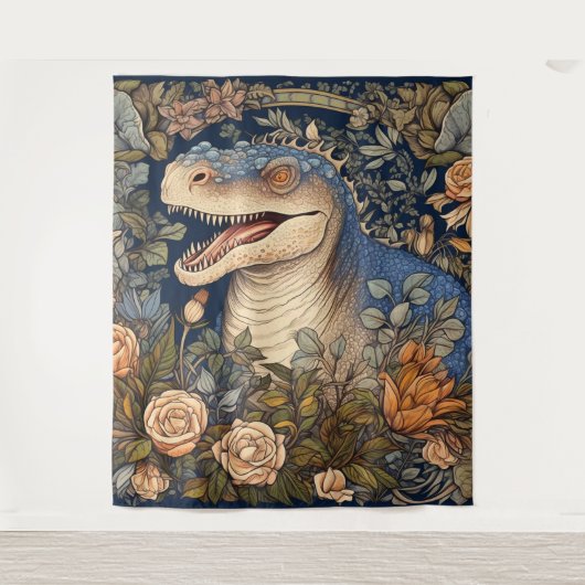 Dinosaurus en bloemen art nouveau stijl wandkleed (Voorkant)