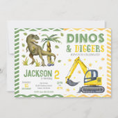 Dinosaurus- en bouw-verjaardag kaart (Voorkant)