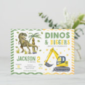 Dinosaurus- en bouw-verjaardag kaart (Staand voorkant)