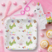 Dinosaurus en Cupcake Happy Birthday Design Papieren Bordje (Feest)