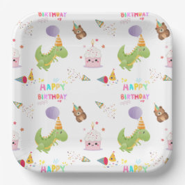 Dinosaurus en Cupcake Happy Birthday Design Papieren Bordje