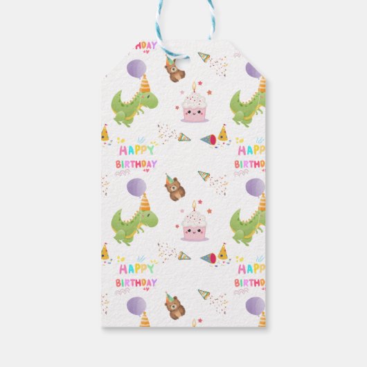 Dinosaurus en Cupcake Verjaardagsontwerp Cadeaulabel (Achterkant)