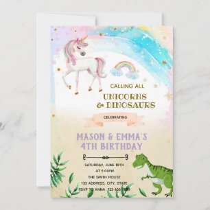 Dinosaurus en eenhoorn gezamenlijke verjaardagsuit kaart