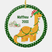 Dinosaurus en Eieren Gepersonaliseerde Kinder Kers Keramisch Ornament (Achterkant)