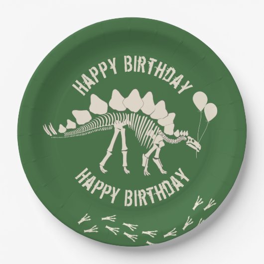 Dinosaurus en Feestballonnen Papieren Bordje (Voorkant)