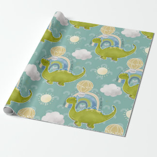 Dinosaurus en heteluchtballonpatroon Baby shower Cadeaupapier