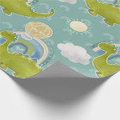 Dinosaurus en heteluchtballonpatroon Baby shower Cadeaupapier (Hoek)