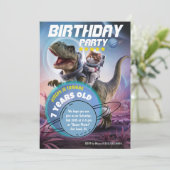 Dinosaurus en Kat Astronaut Verjaardagsfeest Kaart (Staand voorkant)