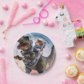Dinosaurus en Kattenastronaut  Papieren Bordje (Feest)
