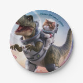 Dinosaurus en Kattenastronaut  Papieren Bordje (Voorkant)