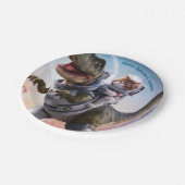 Dinosaurus en Kattenastronaut  Papieren Bordje (Gekanteld)