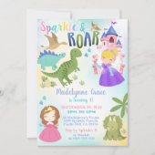 Dinosaurus en Prinses Uitnodiging Jongen Meisje (Voorkant)
