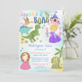 Dinosaurus en Prinses Uitnodiging Jongen Meisje (Staand voorkant)