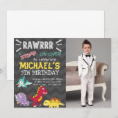 Dinosaurus feest jongen verjaardag kaart (Voorkant / Achterkant)