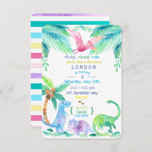 Dinosaurus feest uitnodiging (Voorkant / Achterkant)