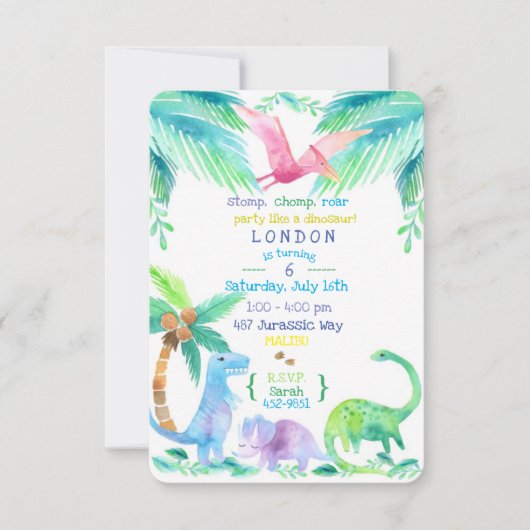 Dinosaurus feest uitnodiging (Voorkant)