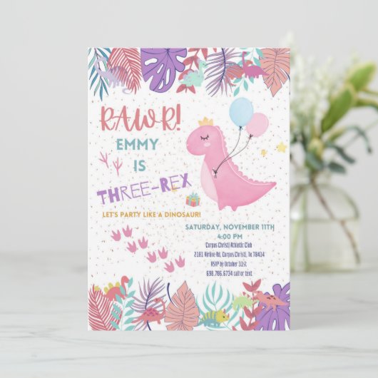 Dinosaurus feest uitnodigingen (Staand voorkant)