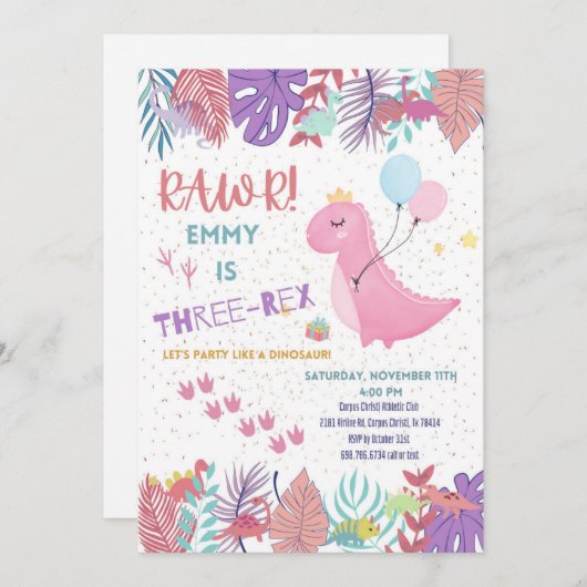 Dinosaurus feest uitnodigingen (Voorkant / Achterkant)