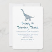 Dinosaurus Feestje Blauwe Streep Uitnodiging (Voorkant)