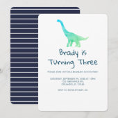 Dinosaurus Feestje Blauwe Streep Uitnodiging (Voorkant / Achterkant)