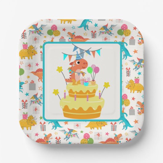 Dinosaurus Feestje  Papieren Bordje (Voorkant)