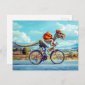 Dinosaurus fietst door het platteland feestdagenkaart (Voorkant / Achterkant)
