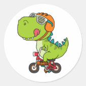 dinosaurus fietst ronde sticker (Voorkant)
