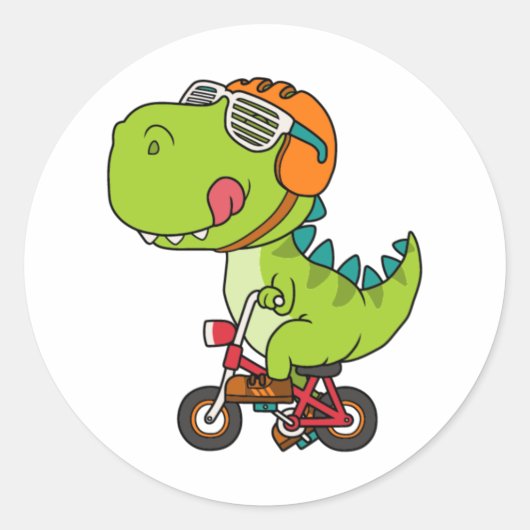dinosaurus fietst ronde sticker (Voorkant)