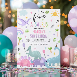 Dinosaurus Five-A-Saurs Roze 5e Verjaardagsfeest Kaart
