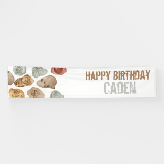 Dinosaurus fossiel kind feestje verjaardagsbanner spandoek (Horizontaal)