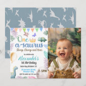 Dinosaurus Foto 1e Verjaardag One-A-Saurus Party Kaart (Voorkant / Achterkant)