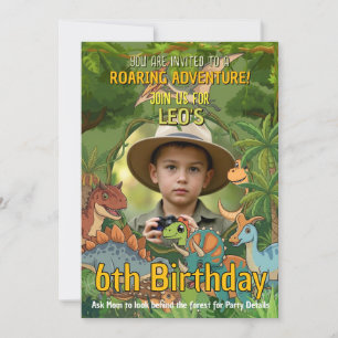 Dinosaurus Foto 6e Verjaardagsuitnodiging Kaart