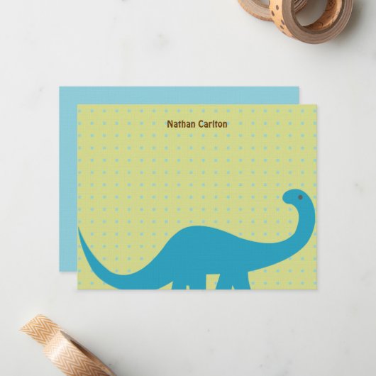 Dinosaurus Fun Flat Hartelijk dank Notitiekaartje (Voorkant / Achterkant in situ)