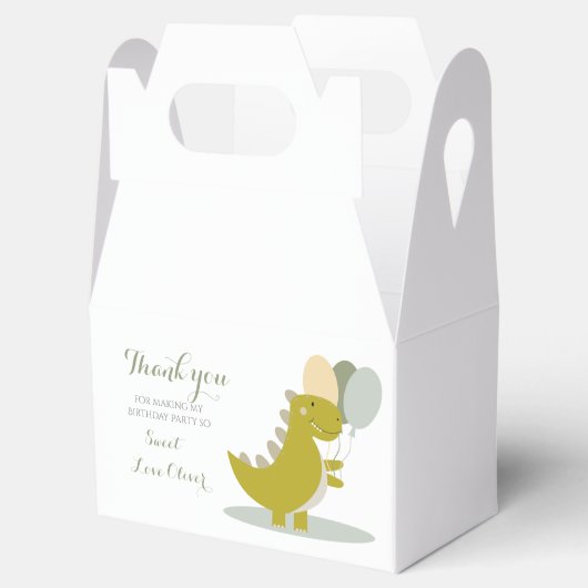 Dinosaurus Geel Groen Grijs Eerste Verjaardag Bedankdoosjes (Geopend)
