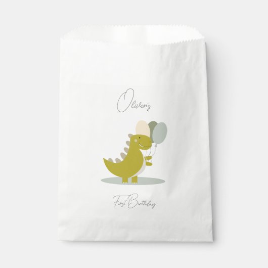 Dinosaurus Geel Groen Grijs Eerste Verjaardag Bedankzakje (Voorkant)
