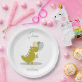 Dinosaurus Geel Groen Grijs Eerste Verjaardag Papieren Bordje (Feest)