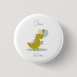 Dinosaurus Geel Groen Grijs Eerste Verjaardag Ronde Button 3,2 Cm