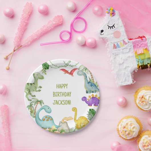 Dinosaurus Gelukkig Verjaardagsfeest Papieren Bordje (Feest)