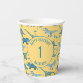 Dinosaurus gepersonaliseerde leeftijd kinderen ver papieren bekers (Voorkant)