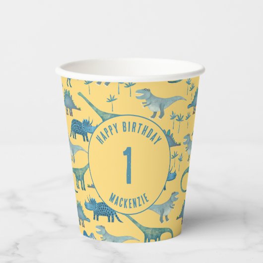 Dinosaurus gepersonaliseerde leeftijd kinderen ver papieren bekers (Voorkant)