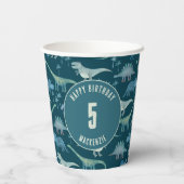 Dinosaurus gepersonaliseerde leeftijd kinderen ver papieren bekers (Achterkant)