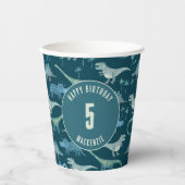 Dinosaurus gepersonaliseerde leeftijd kinderen ver papieren bekers (Voorkant)